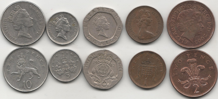 (1982-2014, 5 монет, 1, 2, 5, 10, 20 пенсов) Набор монет Великобритания 1982-2014 год &quot;Елизавета II&quot;