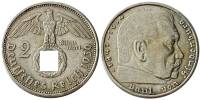 (1939A) Монета Германия (Рейх) 1939 год 2 марки "Пауль Гинденбург"  Свастика Серебро Ag 900  VF