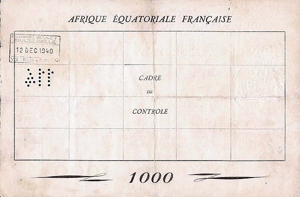 (№1940P-4) Банкнота Экваториальная Африка 1940 год &quot;1,000 Francs&quot;