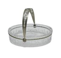 Конфетница, хрусталь, металическая ручка, 14*9 см., СССР (сост. на фото)