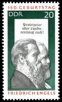 (1970-098) Марка Германия (ГДР) "Энгельс и Маркс"    150 лет рождения III Θ
