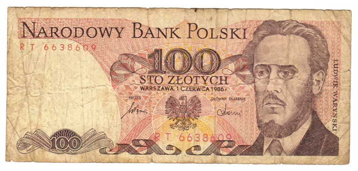 (1986) Банкнота Польша 1986 год 100 злотых &quot;Людвиг Варинский&quot;   VF