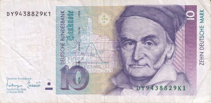 (1993) Банкнота Германия (ФРГ) 1993 год 10 марок &quot;Карл Фридрих Гаусс&quot;   VF