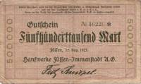 (№1923) Банкнота Германия 1923 год "500,000 Mark"
