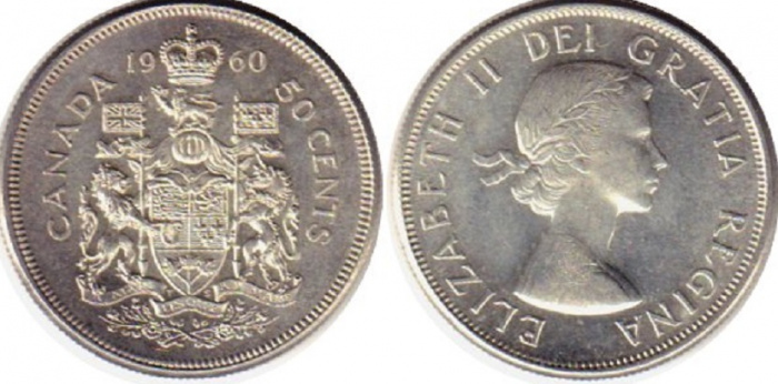 (1960) Монета Канада 1960 год 10 центов &quot;Елизавета II&quot;  Серебро Ag 800  XF