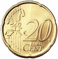 (2003) Монета Италия 2003 год 20 центов  1. Старая карта ЕС Северное золото  UNC