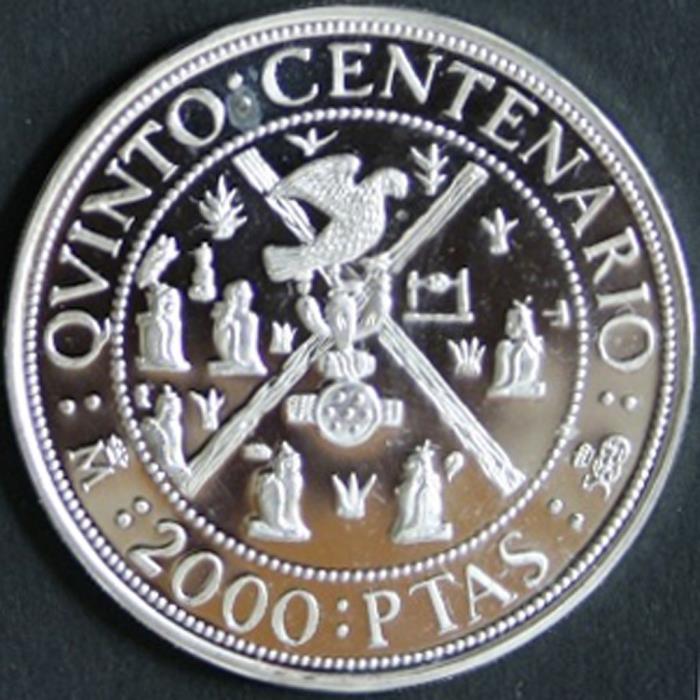 (1990) Монета Испания 1990 год 2000 песет &quot;Открытие Америки. 500 лет&quot;  Серебро Ag 925  PROOF
