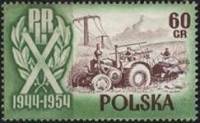 (1954-045) Марка Польша "Трактор и косилка"   10 лет Польской Народной Республике №1 II Θ