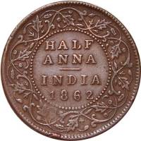(№1862km468) Монета Индия 1862 год frac12; Anna