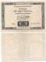 Ассигнация Франция 1792 год 10 ливров    UNC