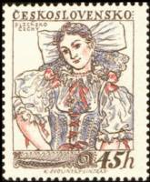 (1957-054) Марка Чехословакия "Пльзень, Богемия"    Народные костюмы II O