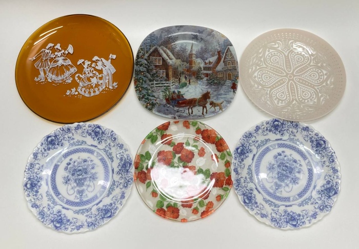 Тарелки цветные, стекло, стеклокерамика, 6 шт