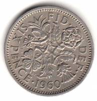 (1960) Монета Великобритания 1960 год 6 пенсов "Елизавета II"  Медь-Никель  XF