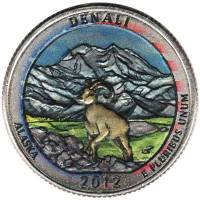 (015p) Монета США 2012 год 25 центов "Денали"  Вариант №2 Медь-Никель  COLOR. Цветная