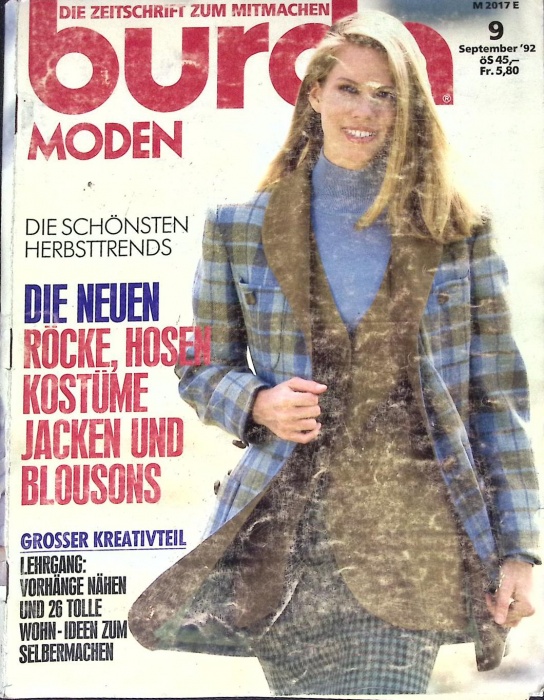 Журнал Burda moden 1992 № 9, сентябрь Польша Мягкая обл. + Выкройки 176 с. С цв илл