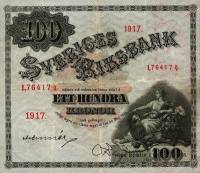 (,) Банкнота Швеция 1917 год 100 крон    UNC
