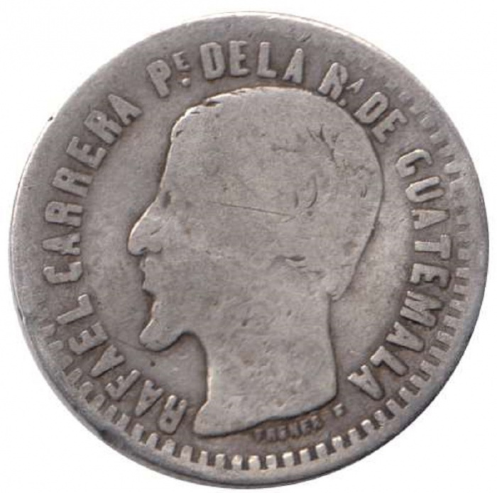 (1861) Монета Гватемала 1861 год 1 реал &quot;Хосе Рафаэль Каррера-и-Турсиос&quot;  Серебро Ag 903  F