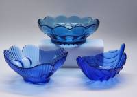 Салатники - вазы 3 штуки цветное синее cтекло СССР