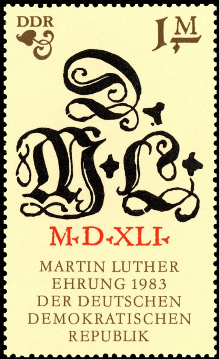 (1983-077) Марка Германия (ГДР) &quot;Инициалы Мартина Лютера&quot;    500 лет рождения II Θ