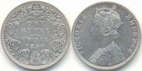 (1890) Монета Британская Индия 1890 год 1 рупия "Королева Виктория"  Серебро Ag 917  XF
