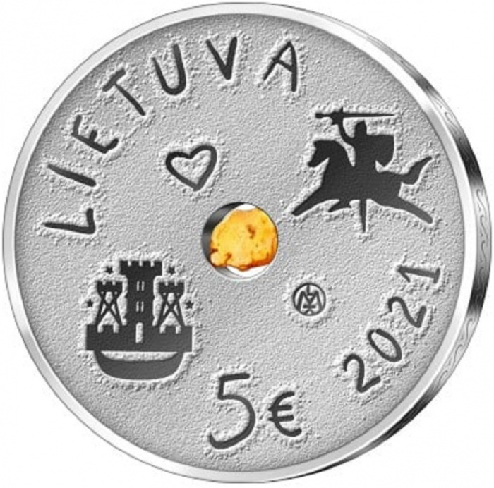 (2021) Монета Литва 2021 год 5 евро &quot;Праздник моря&quot;  С янтарём Серебро Ag 925  PROOF