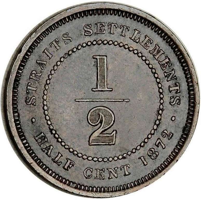 (№1872km8) Монета Стрейтс Сетлментс 1872 год frac12; Cent