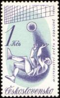 (1966-007) Марка Чехословакия "Мяч у сетки"    Чемпионат мира по волейболу  II Θ