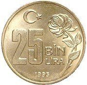 () Монета Турция 1995 год 25000  ""   Нейзильбер  UNC
