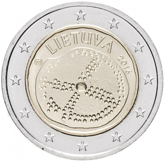 (003) Монета Литва 2016 год 2 евро &quot;Камень Следовик II-V век до н.э&quot;  Биметалл  UNC