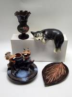 Ваза Пепельница "Кони с гармошкой" Кошка на полку Блюдо "Лист" керамика