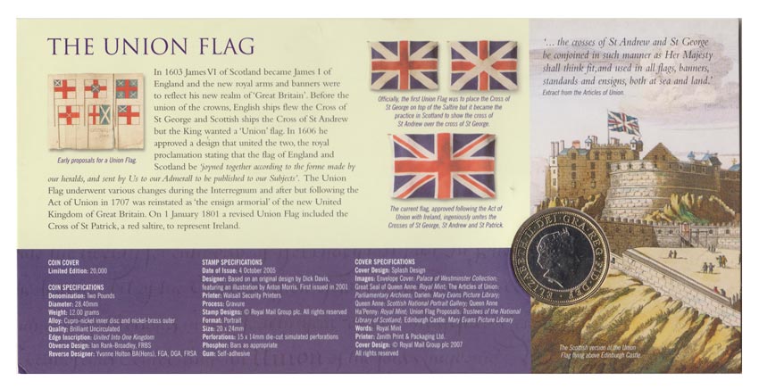 (2007) Монета Великобритания 2007 год 2 фунта &quot;Акт о Союзном государстве. 300 лет&quot;  Биметалл  Буклет