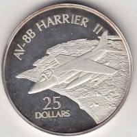 Соломоновы острова 25 долларов 2003 год "Штурмовик McDonnell Douglas AV-8B Harrier II" PROOF, XF