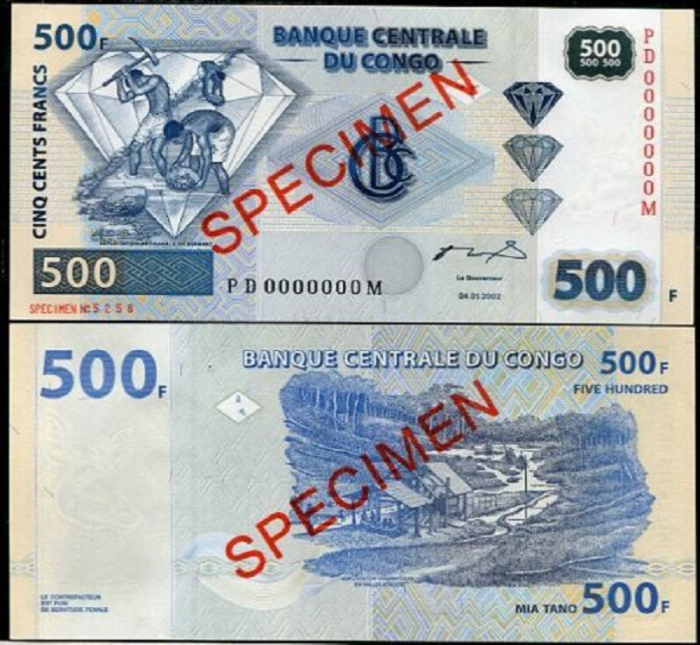 (2002 Образец) Банкнота Дем Республика Конго 2002 год 500 франков &quot;Добыча алмазов&quot;   UNC