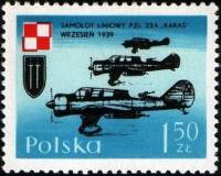 (1971-071) Марка Польша "Истребители PZL 23-A "    Военные самолеты III O