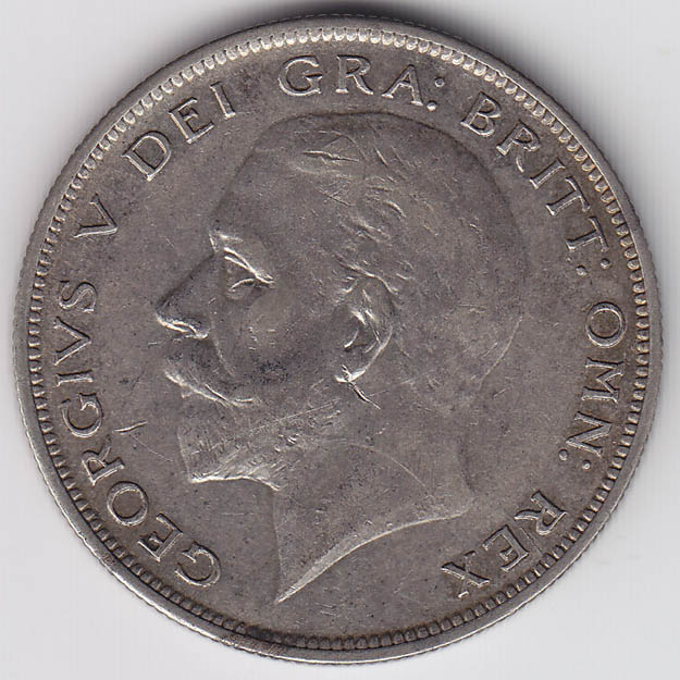 (1928) Монета Великобритания 1928 год 1/2 кроны &quot;Георг V&quot;  Серебро Ag 500  VF
