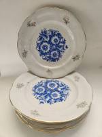 Тарелки десертные Барановка 5 шт  диаметр 19.5 см рельефный край позолота