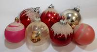 Набор ёлочных игрушек, "Шары", стекло, 7 шт., Д-10\8 см., СССР (сост. на фото)