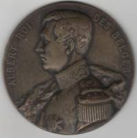 1918 Медаль Бельгия Альберт Защитникам территорий Битва на Изере Ньипорт 1914 Бронза  XF