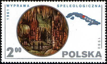 (1980-024) Марка Польша &quot;Пещеры, Куба&quot;    Научные экспедиции III Θ