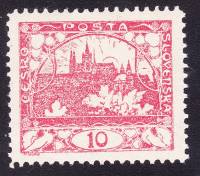 (1918-007) Марка Чехословакия "Собор Св. Николая (Красная)" Перф лин 11½    Градчаны (Стандартный вы