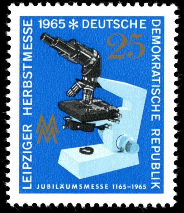 (1965-051) Марка Германия (ГДР) &quot;Микроскоп&quot;    Ярмарка, Лейпциг II O