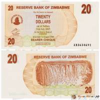 (,) Банкнота Чек на предъявителя Зимбабве 2006 год  долларов    UNC