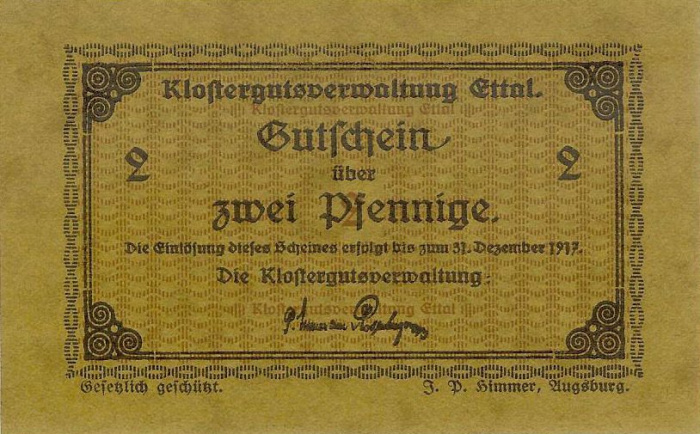 (№1917) Банкнота Германия 1917 год &quot;2 Pfennig&quot;