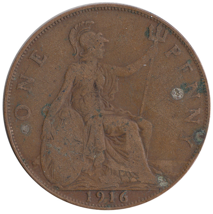 (1916) Монета Великобритания 1916 год 1 пенни &quot;Георг V&quot;  Бронза  VF