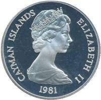 () Монета Каймановы острова 1981 год 10 долларов ""  Биметалл (Серебро - Ниобиум)  PROOF