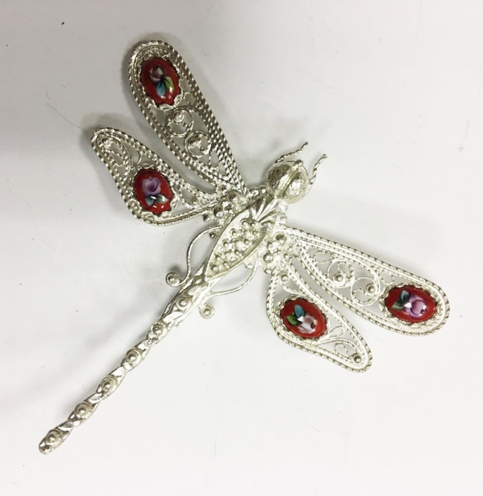 Брошь "Финифть", серебрение (сост. на фото)