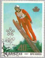 (1987-093) Марка Северная Корея "Прыжки с трамплина"   Зимние ОИ 1988, Калгари III Θ