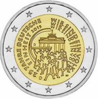014 Монета Германия (ФРГ) 2015 год 2 евро Объединение Германии 25 лет Двор D Биметалл  UNC