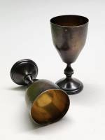 Рюмки на ножке 2 штуки мельхиор 2М5 позолота СССР высота 10,5 см