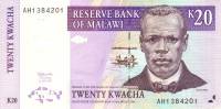 (,) Банкнота Малави 1997 год 20 квача "Джон Чилембве"   UNC